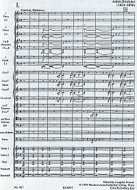 Première page de la partition de la symphonie n° 9 de Bruckner (Ed.  Eulenburg)